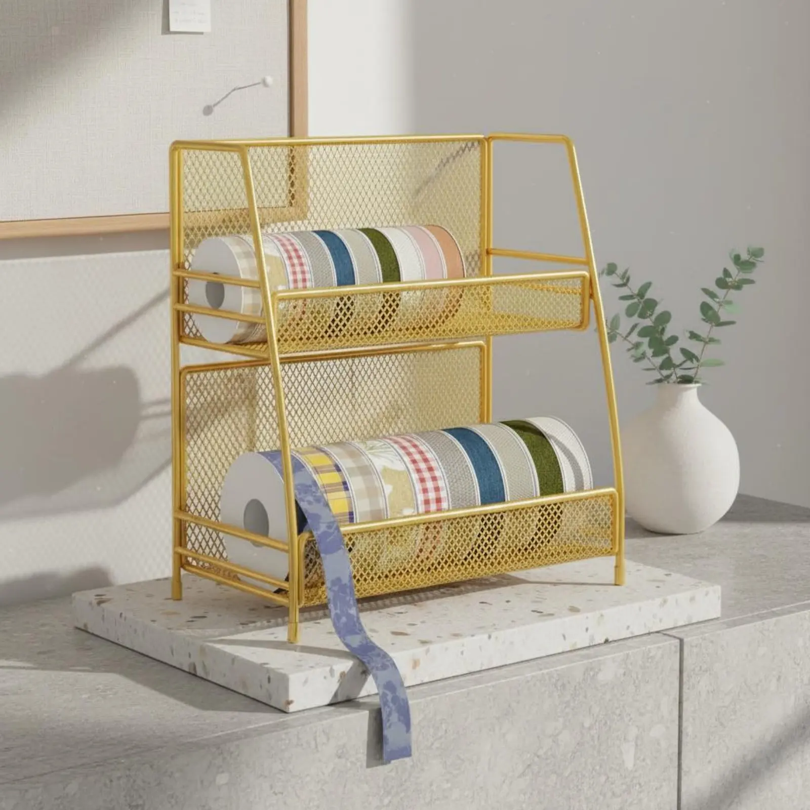 Ribbon Storage Rack Space Saving Multi-Tier Ribbon Rack Tiered Storage Basket Shelf Easy Assembly Washi Tape Holder for Florists