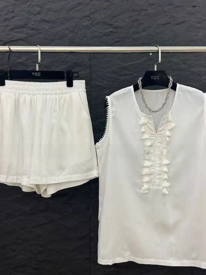 

Льняной жилет orts, комплект из двух предметов, корейский женский комплект Faion, летняя одежда, повседневный дышащий круглый пуловер