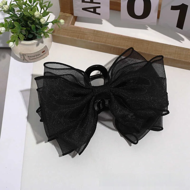 

New Simple Versatile Women's Bow Tie Ogege Satin Hair Clip Fabric Hair Clip Bouffant Hair Accory Korean Sle Fre out