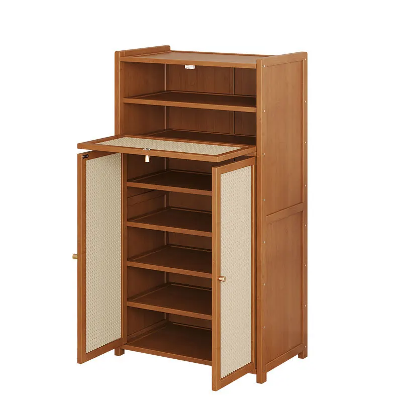 

Бамбуковая полка для обуви, многослойная большая вместительная бытовая дверь для хранения артефактов, компактная простая пыленепроницаемая обувь для маленькой квартиры