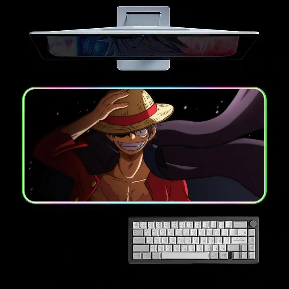Cool Luffy One-piece Mouse Pad RGB Gaming Mouse Pad Desk Mat HD Gamer Large LED Light XXL MousePads