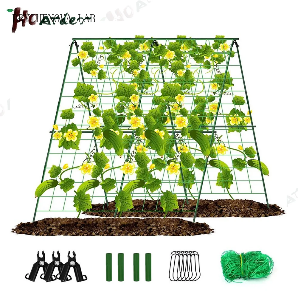 Cucumber Trellis Set A-Frame for Garden Vegetable Plant Grow Fit Supports Climbing Plant Detachable with Net and Clips