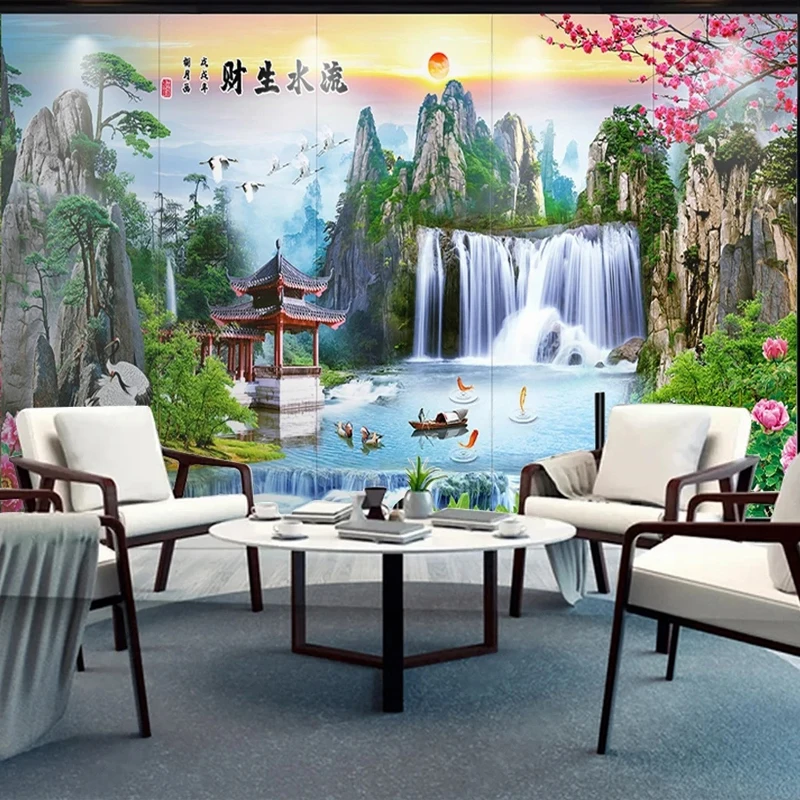 

Custom Size Photo Mural Paper Chinese Style Waterfall Nature Landscape 3D Wallpaper for Walls Living Room Home Decor Backdrop