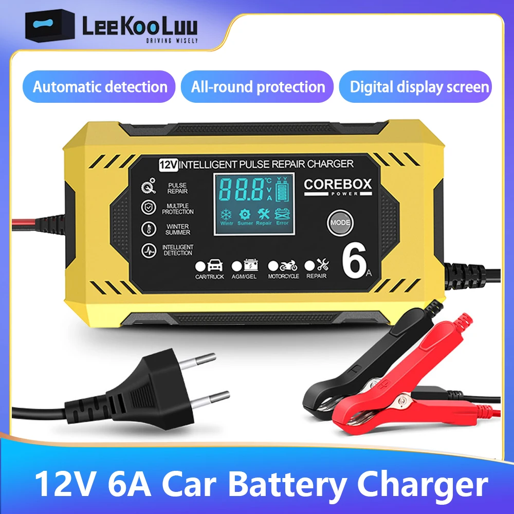 Chargeur de batterie de voiture automatique SnapFull, affichage intelligent, chargeurs de réparation d'impulsion de puissance, support de batterie au plomb sec, 12V