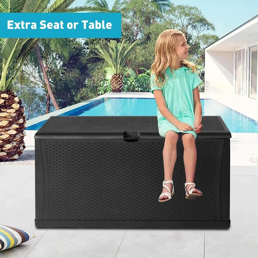 120 Gallon Large Deck Box, Waterproof Large Capacity for Patio, Garden, Large Outdoor Resin Rattan Storage Box Rainproof
