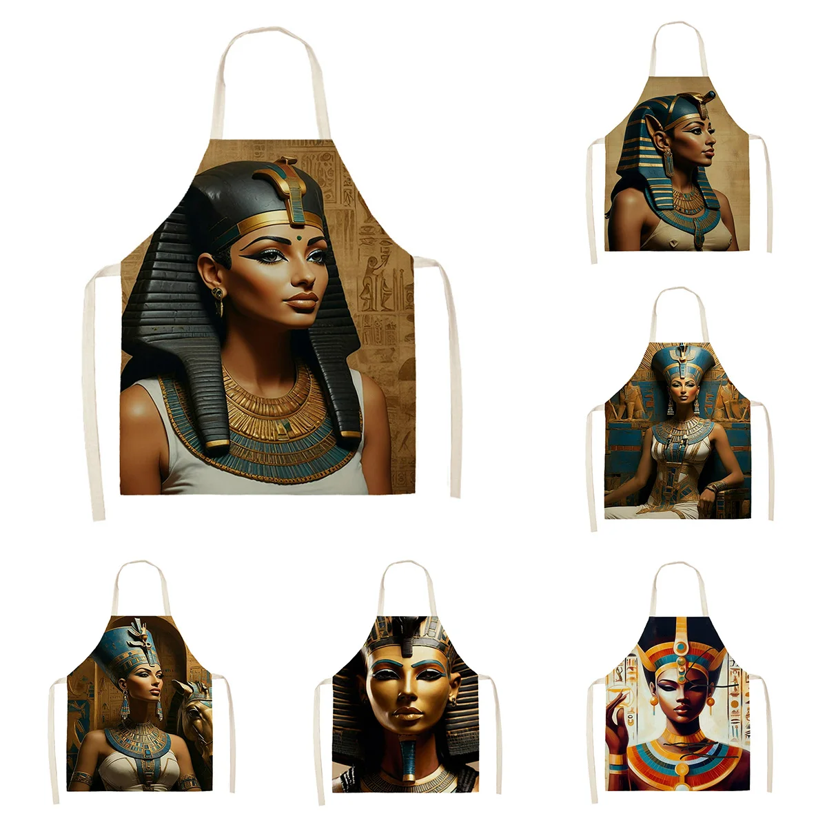 Women's kitchen apron Linen man Children's Big size Child girl Waterproof funny Half Work Coffee ancient Egypt pharaoh retro