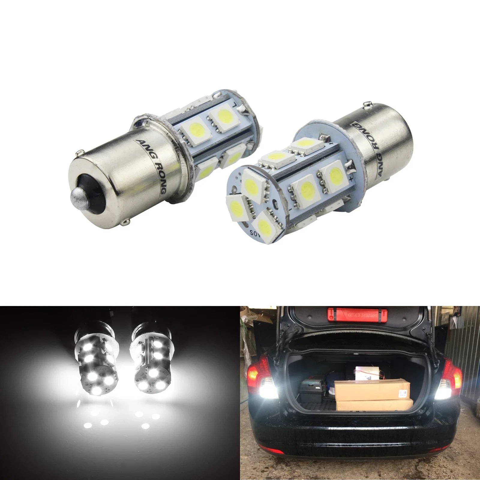 ANGRONG 2x 13 SMD 1156 BA15S LED Super White Tail Brake Turn Signal Car Lamps Auto Daytime Running Light Reverse Bulbs