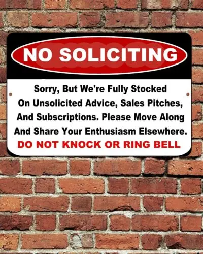 1p,Funny No Soliciting Sign Aluminum Metal 8