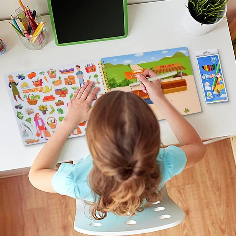 Sticker Activity Book Fun Scene Sticker Book For Children Spirally Bound Preschool Learning Toy For Birthday Children's Day And