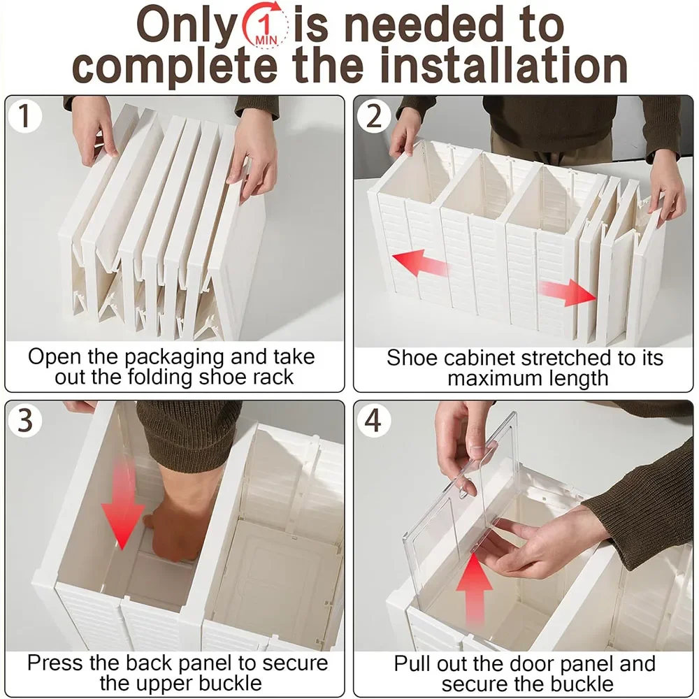 Foldable Shoe Rack,Collapsible Plastic Shoe Organizer with Doors Sturdy Easy to Assemble for Closet,Stackable Shoe Storage Boxes