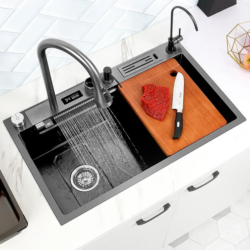

Stainless Steel Sink Waterfall Kitchen sink Multi functional Nano Wash Basin large smart sink Accessory Kitchen Dishwasher