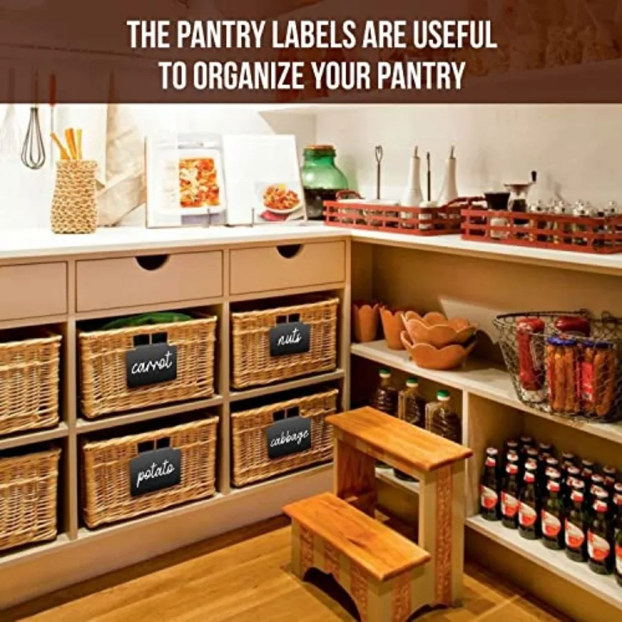 Basket Labels Clip On for Pantry Organization and Storage Baskets Bin Labels - Small Chalk Labels for Baskets - Black Bin Clip