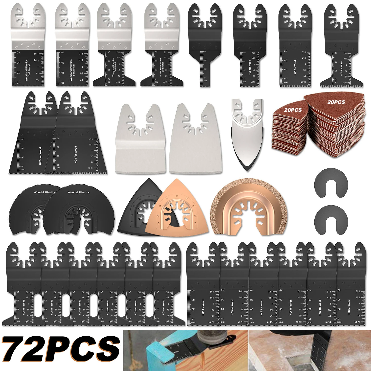 72Pcs Oscillating Saw Blades Quick Release Multitool Wood Metal Cutter Power Accessories for Fein Multimaster, Dremel,