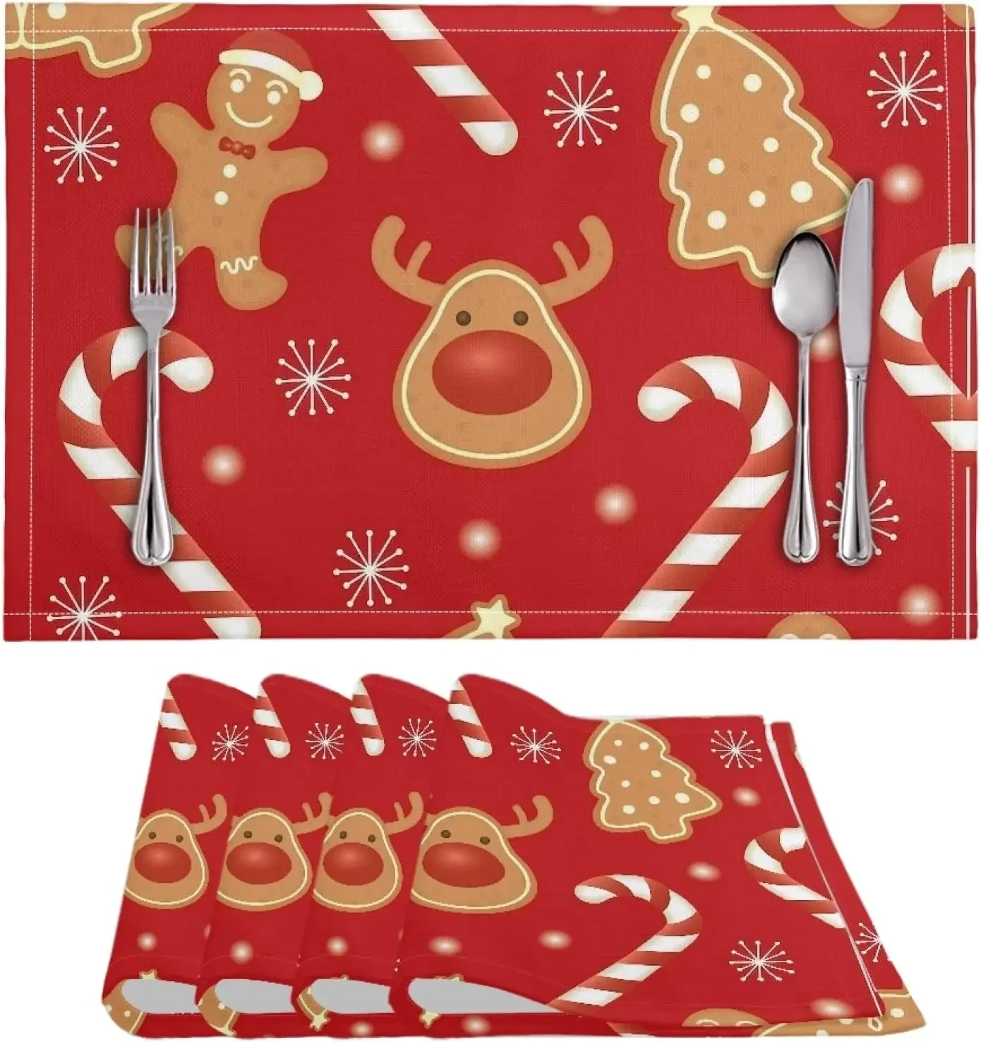 

Christmas Elk Gingerbread Placemats Placemats for Dining Table Xmas Table Mats Non Slip Heat-Resistant Washable Table