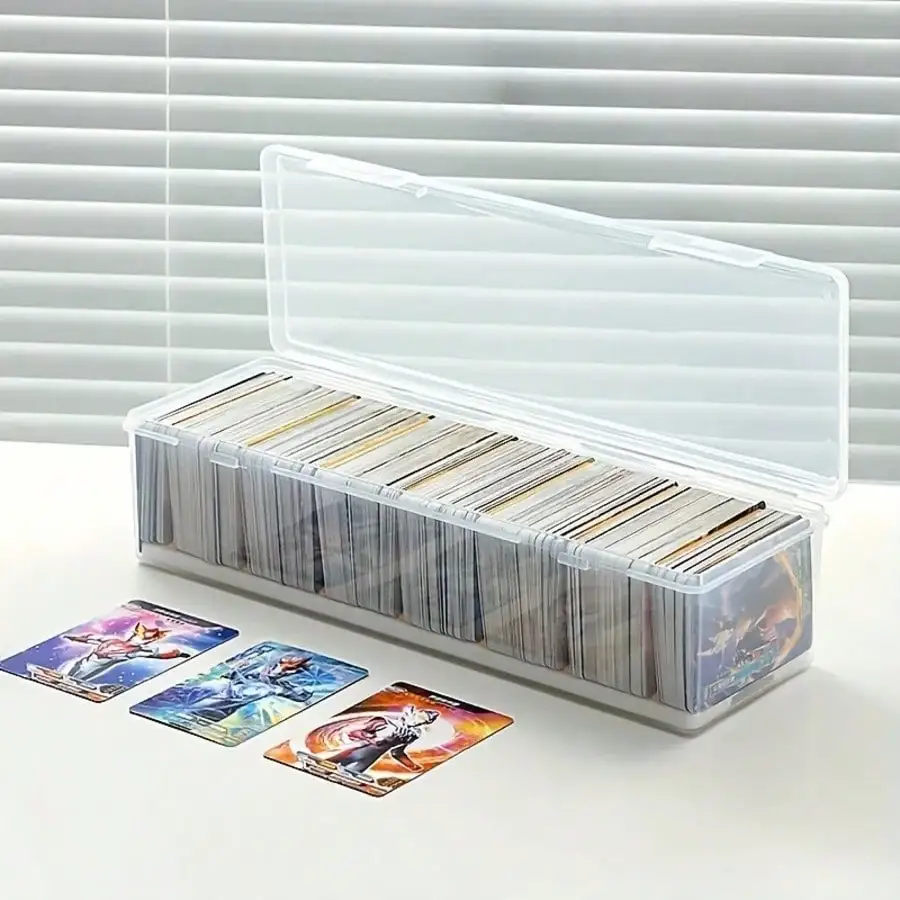 Eine PET-Kunststoff-Aufbewahrungsbox mit 6 Fächern, Trennwänden und Klappdeckel, geeignet zum Ordnen von Visitenkarten. – Detail 6