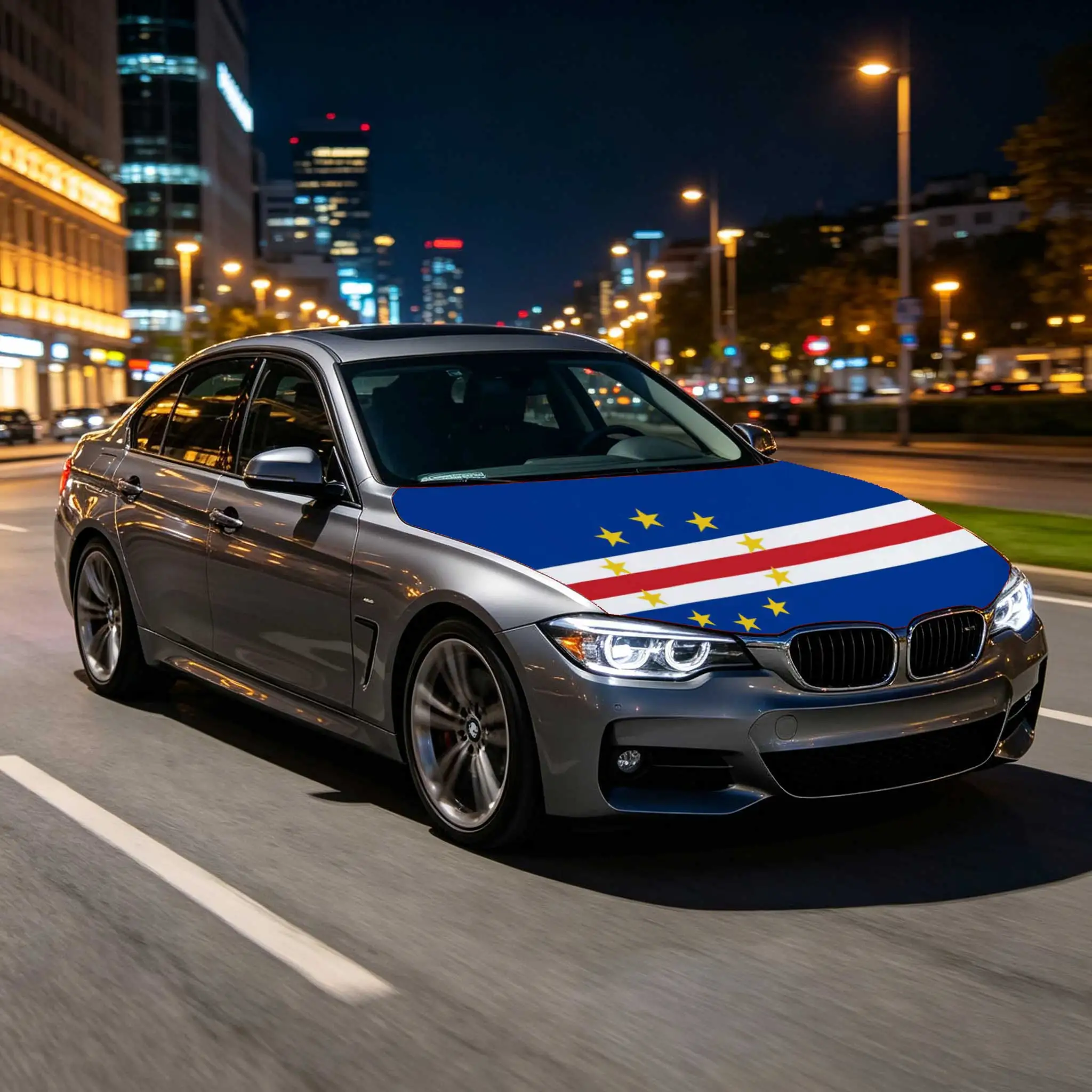 3.8x5.3fts Cabo Verd Flag The Republic of Cabo Verde Banner Car Hood Cover Flag Elastic Fabrics Engine Cover For Decoration