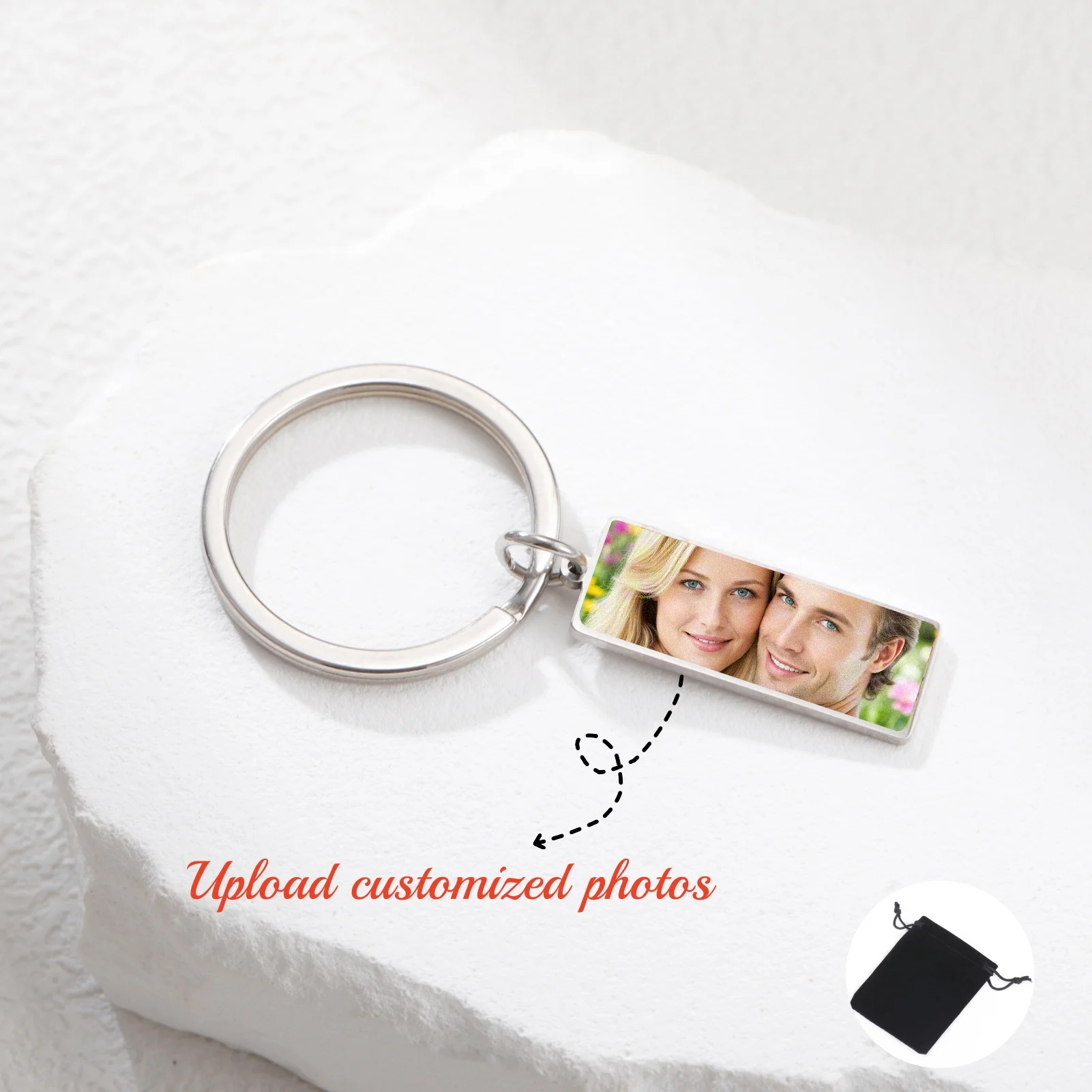 Customized single and double-sided photo long keychain stainless steel personalized picture logo name car keychain family gift