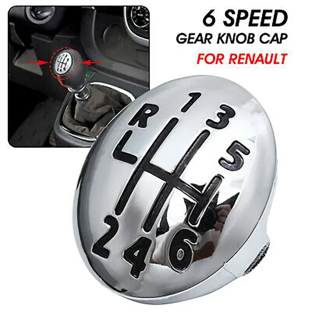 Car 6 Speed Gear Shift Knob Lever Cap Cover For Renault-Clio Megane Scenic Chrome Gearbox Handle Gear Lever Knob Cap Accessories