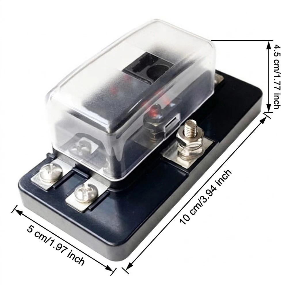 Waterproof Four-Way Fuse Block for RVs Cars Boats with LED Indicator Light and Clear Protective Cover 10x5x4.5cm Dimensions