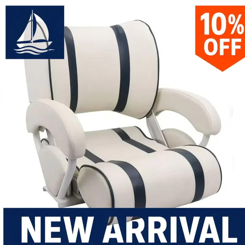 Marine Boat Seat Captain Chair Yacht Driving Seat Fishing Pontoon Deck Helm Adjustable Swivel Cushion Outdoor Water