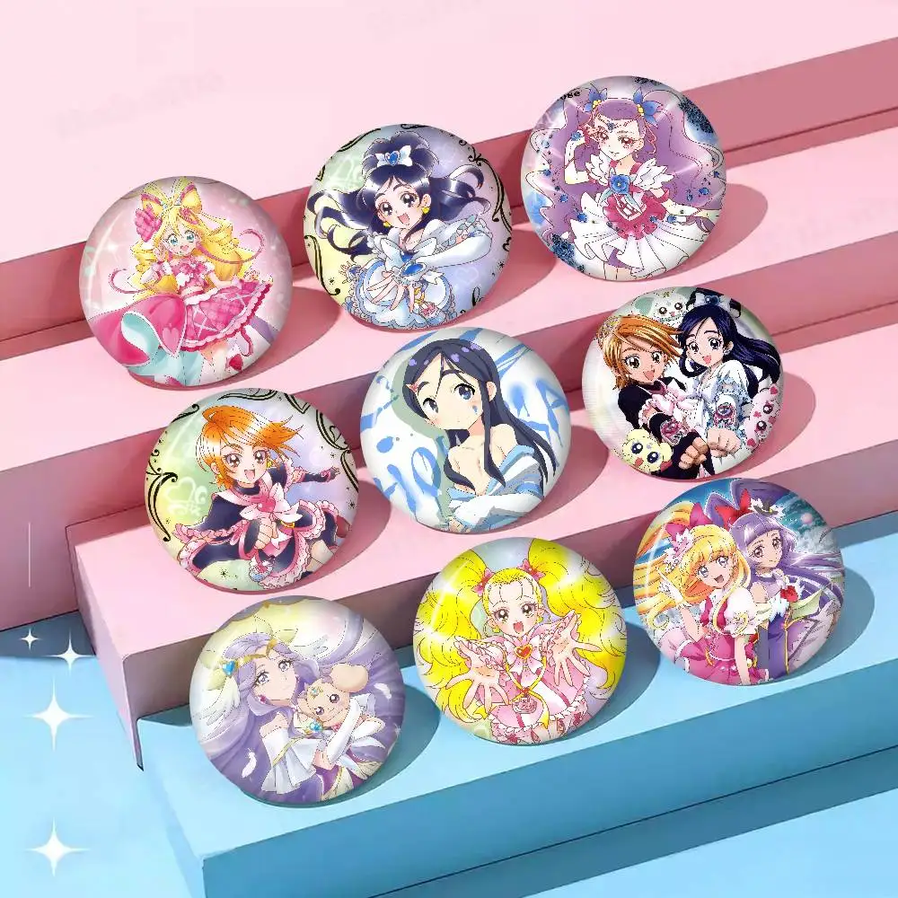Anime Futari Wa Pretty Cure Cartoon-Broschen Anime-Abzeichen Runde Handgemachte Brosche Anstecknadeln Schmuck für Rucksack Kleidung Geschenke