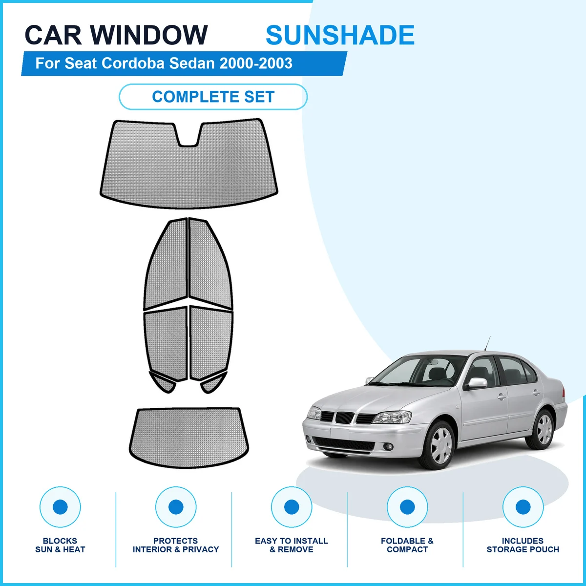 For Seat Cordoba Sedan 2000-2003 Custom Full Set Window Sunshades Aluminum Foil Suction Cup Anti UV Privacy