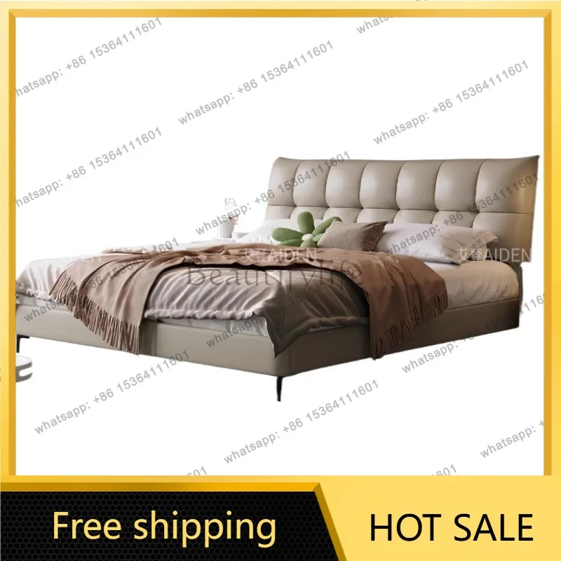 FG Heavy High White Double Bed Leather Minimalist High Modern Double Bed Frame Storage Luxury Cama Matrimonial Bedroom Furniture