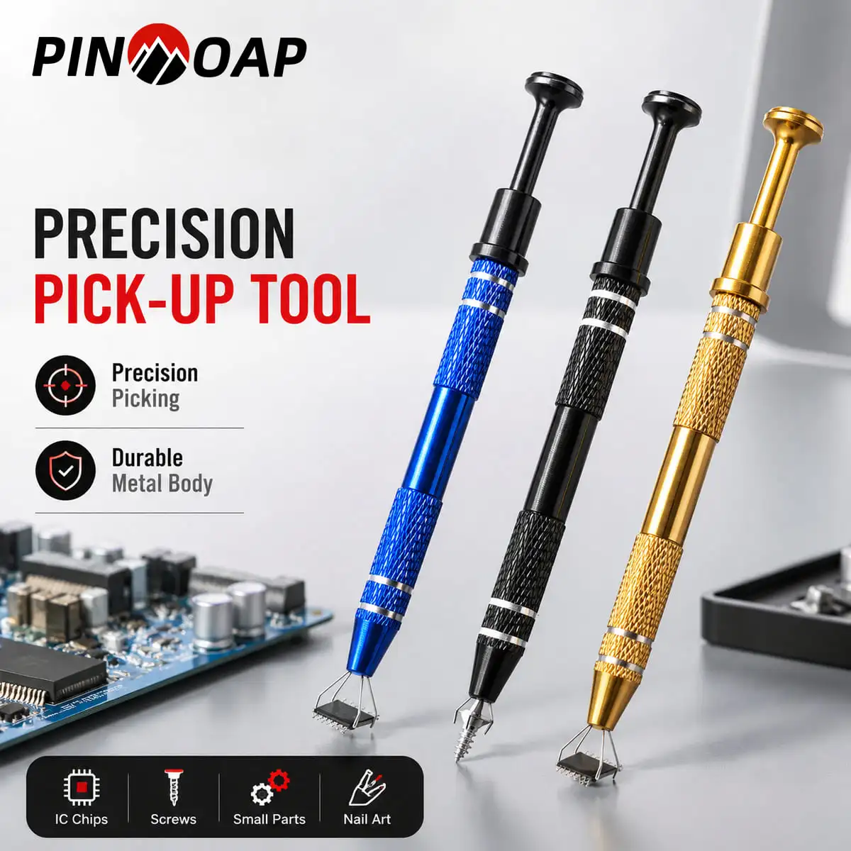 PINMOAP Four Claw IC Extractor Precision Pickup Tool DIY Nail Art Pen for BGA Chips Screws Small Parts Phone Repair 1PC