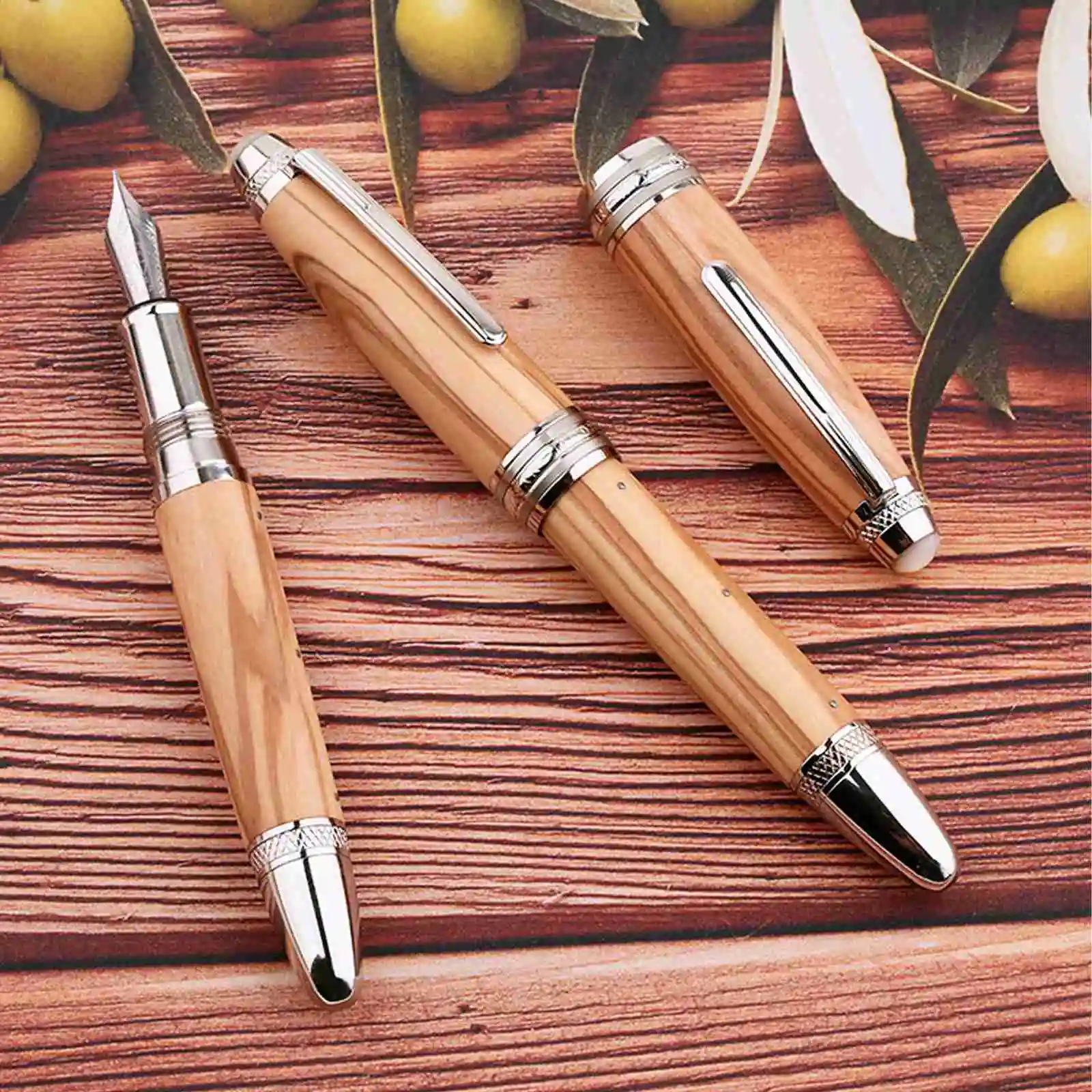 majohn M1000 olive Wood Handmade Fountain Pen no.35 BOCK Nib Rivet Pearl Top Office School Supplies Stationery Writing Pen