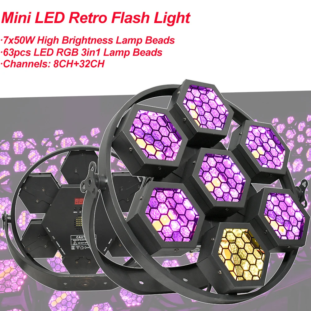 

MINI Retro Strobe Wash Light 63x0.25W RGB 3IN1 + 7x50W COB LED Background Lighting Stage DJ Disco Bar Party Christmas Club Light