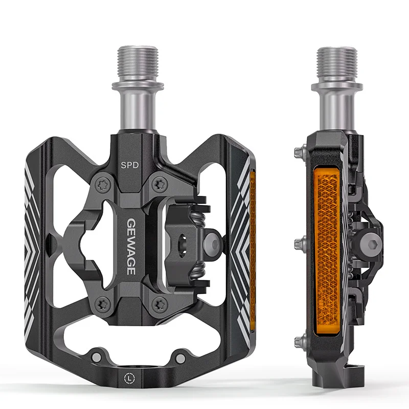 

2-in-1 SPD Clipless & Flat Pedals Ultra-Light Aluminum Alloy Sealed Bearing Dual Purpose Mountain Bike Pedals with Reflectors
