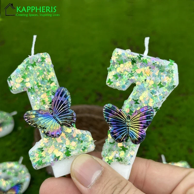 Green Butterfly Birthday Candle Number 1 Candle Birthday for Girls Cake Topper Decoration