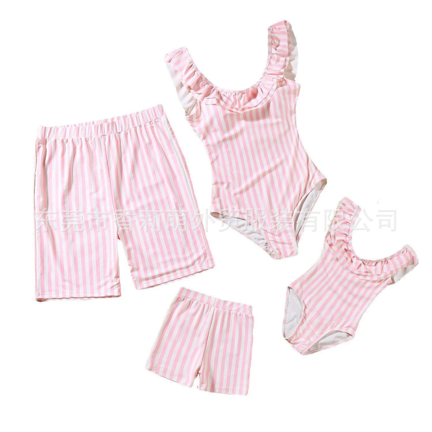 2026 Summer Striped One-piece Suit Skinny Swimwear Swimming Trunks Family Matching Swimsuit Parent-child Holiday Look Beachwear