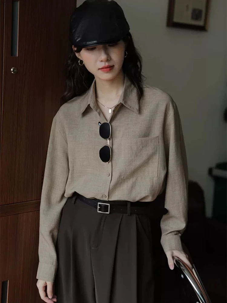 Camicia verde vintage da donna coreana chic moda top a maniche lunghe Harajuku tutto abbinato solido casual camicetta elegante da donna da ufficio nuova