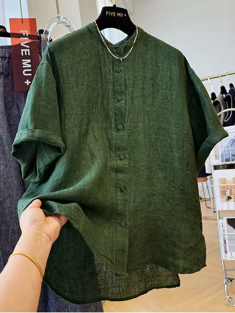 

plus Size Women's Linen Short Sleeve Shirt Summer Loose Fit Lightweight Single Button Cardigan T-Shirt Top Breathable Comfort...