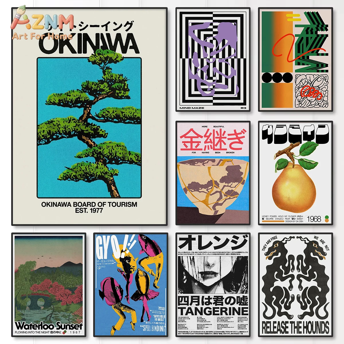 

Холст с изображением бонсай Окинавы AZNM, винтажный постер с принтом груш в технике кинцуги, яркая иллюстрация собак породы танжерин, картина без рамы