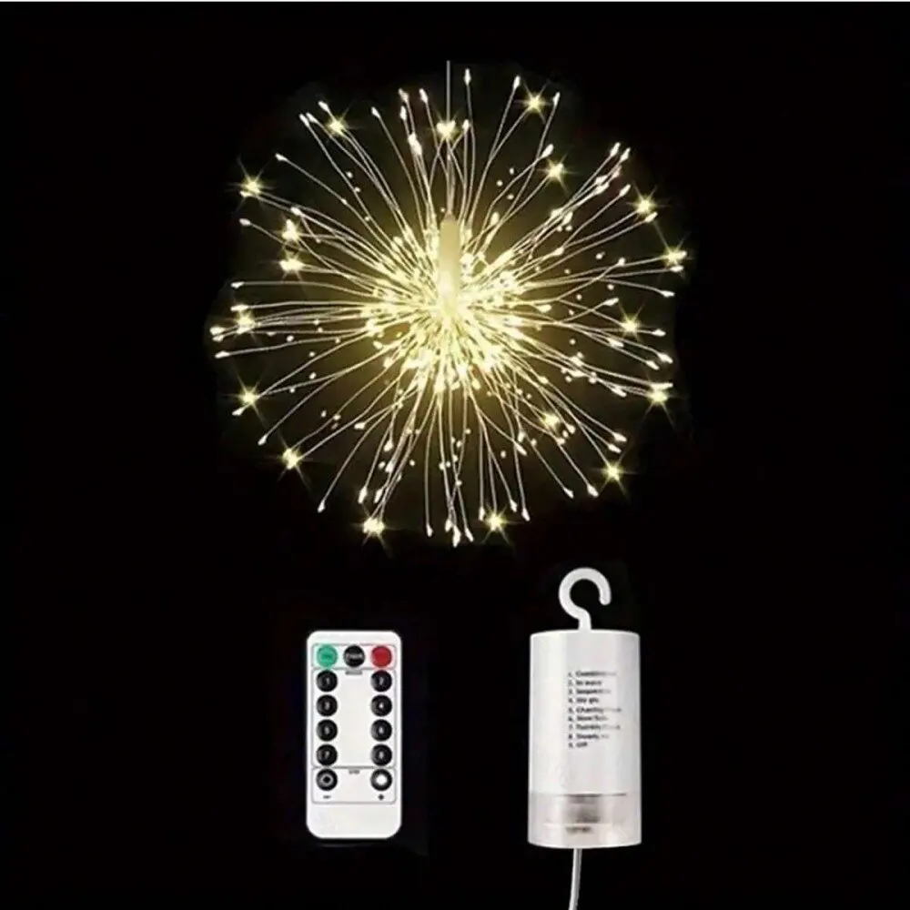 Bagus 1 Buah Lampu Kembang Api Gantung LED 8 Mode Lampu Peri Remote Control Bertenaga Baterai, Lampu Tali untuk Liburan, Pernikahan, Pesta