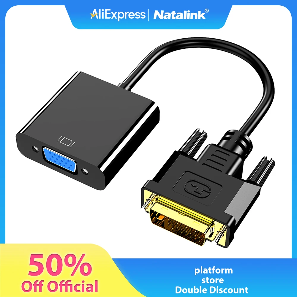 

Natalink Active 24+1 DVI-I/D to VGA Adapter Male to Female Converter for Projector PC Television Desktops and Laptops Monitor