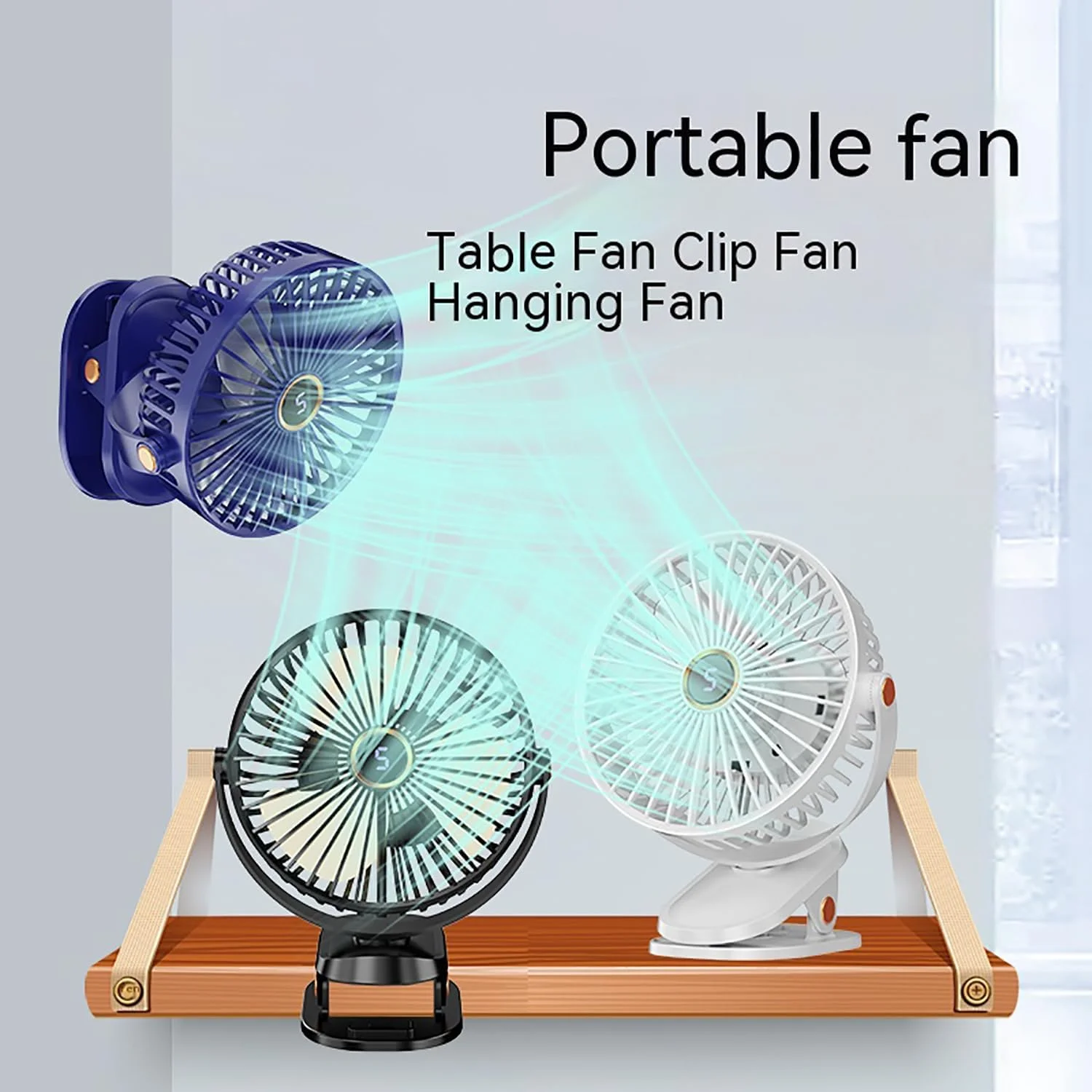 USB-Portable Clip on Fan with 5-Speed Digital Display, ° , Quiet Personal Cooling Small Table Fan, Battery Operated for  Office