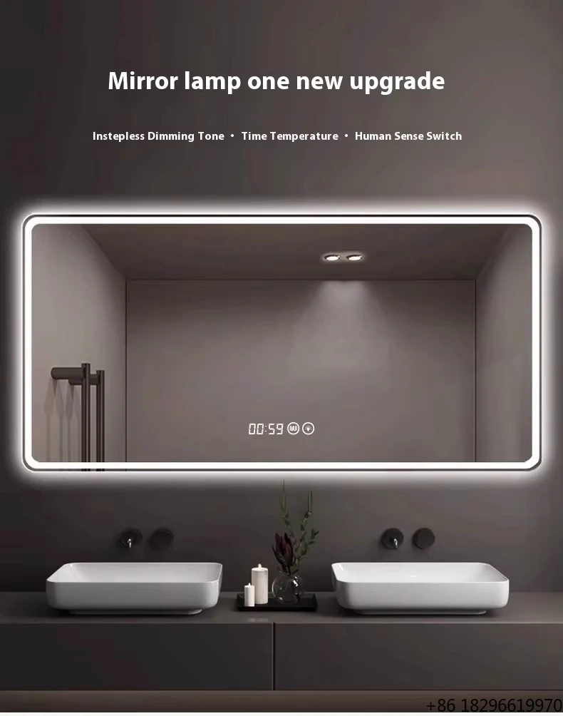 Modern Irregular LED Bathroom Mirror Stepless Dimming Anti-Fog Vanity Mirror For Hotel Villa Salon Bathroom Home Decoration