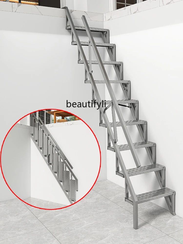 

Stainless Steel Ladder Indoor Attic Folding Climbing Ladder Thickened Multifunctional Invisible Telescopic Ladder