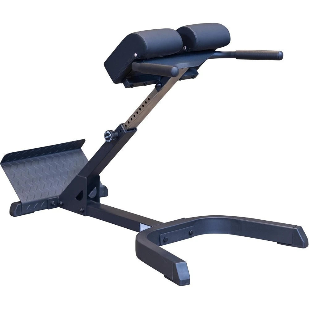 حار بيع! مقعد Hyperextension أسود بزاوية 45 درجة، آلة تمرين الظهر والبطن قابلة للتعديل مع وسادات دعم سميكة للمنزل #1