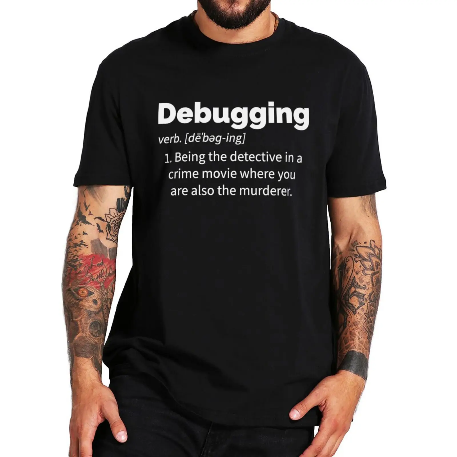 Unisex O-Neck T-shirt, Depuração Definição, Funny Coding Ciência Meme, Geek Algodão Tops, Casual Soft T-shirts, Tamanho UE