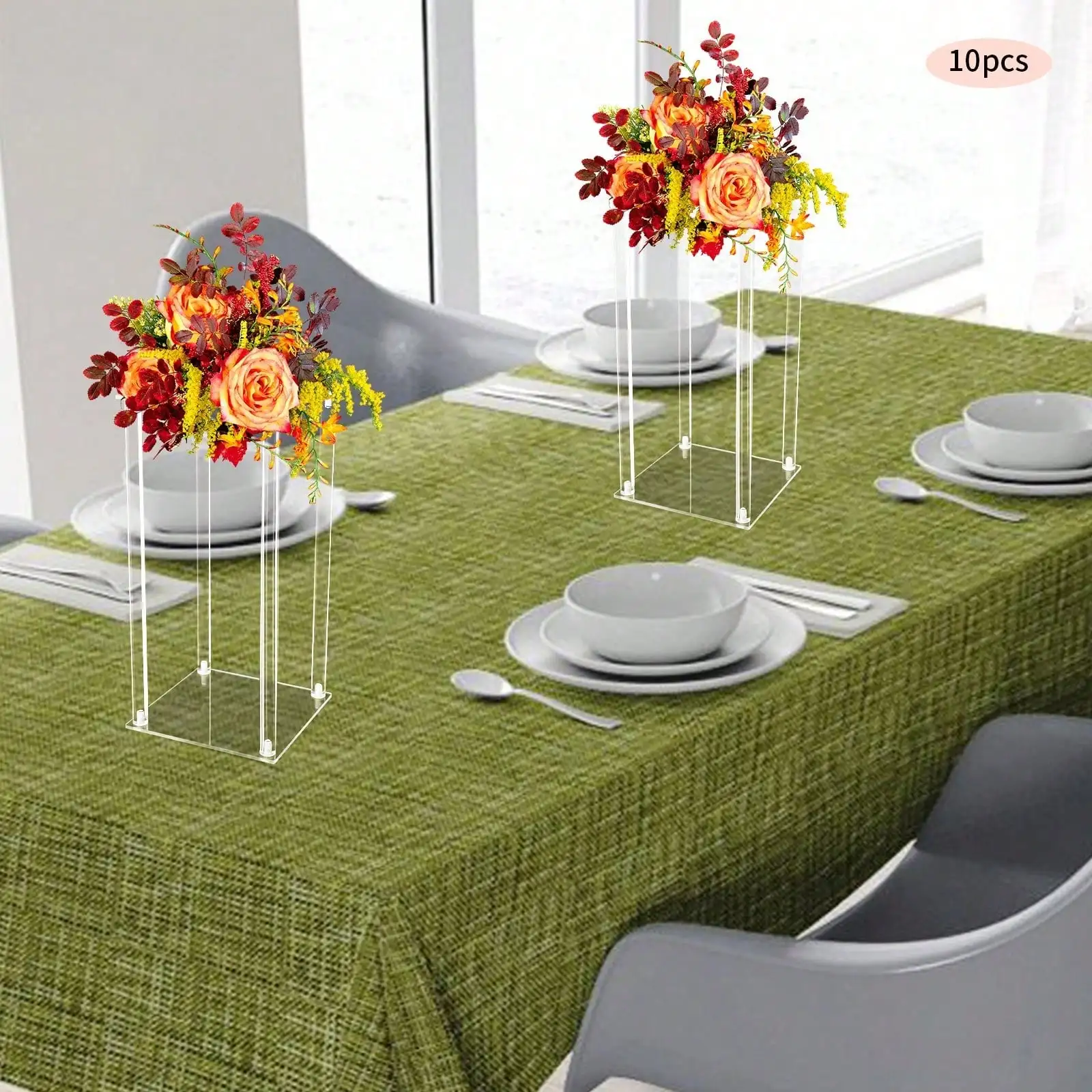 

Clear Column Rectangle Acrylic Wedding Centerpiece Flower Vase Display Stand for Table Decoration.87*7.87*15.75inch