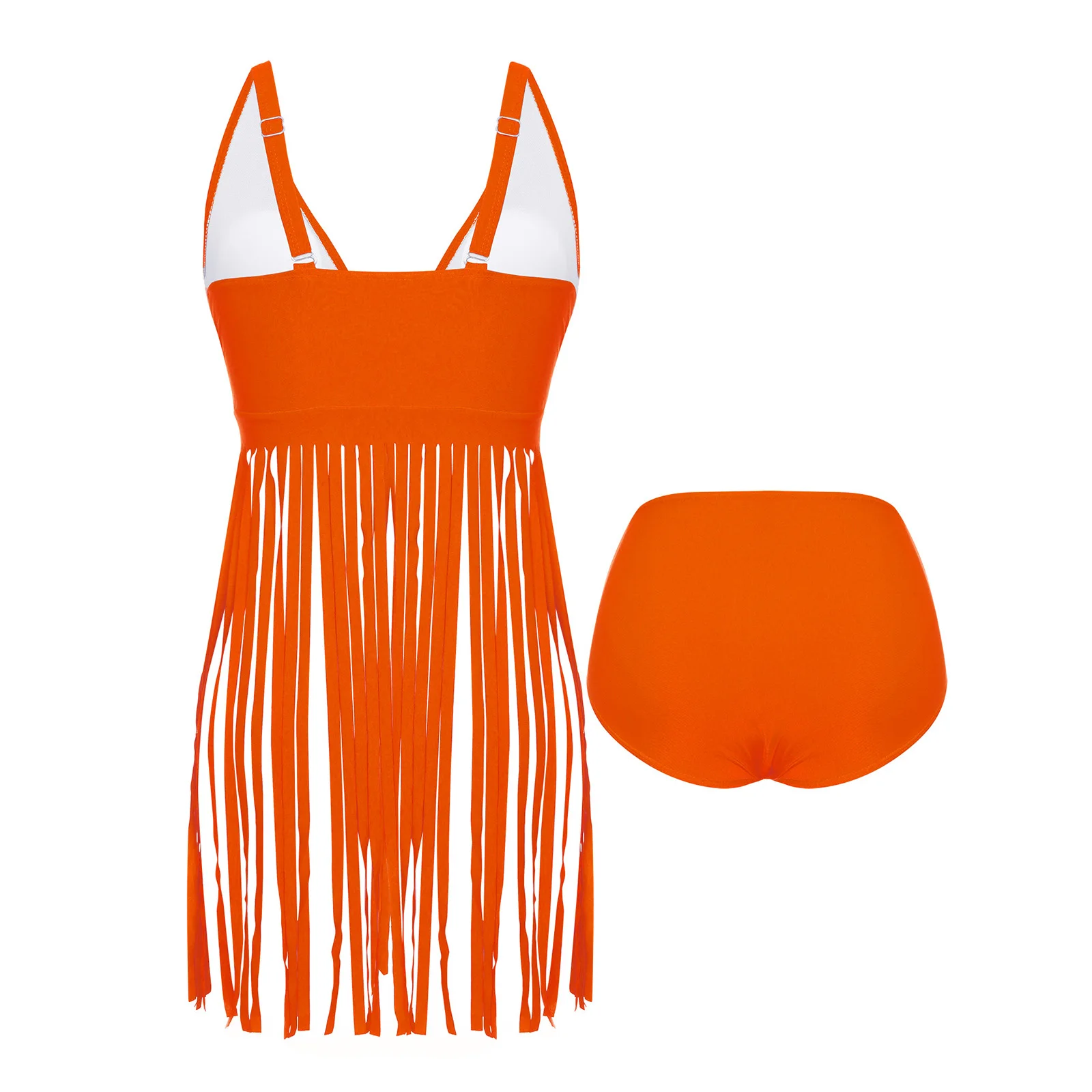 2-teiliger Damen-Badeanzug mit Fransensaum, Bade-Outfits, Oberteile mit hoher Taille, Bikinihose, Bauchkontrolle, Strand-Badeanzüge, Badebekleidung