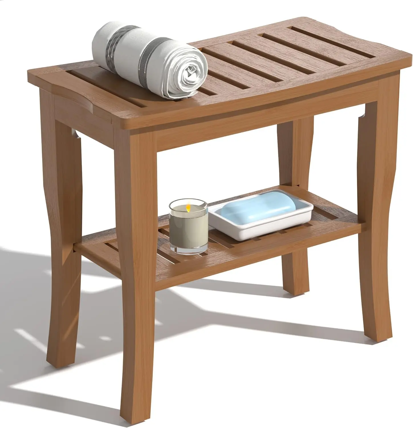 

Bamboo Shower Bench With Shelf-Waterproof Wood Shower Stool For Inside Shower Spa Sauna(Walnut)