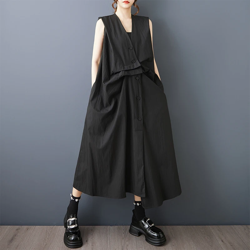 Summer Korean Sle Loose Large Size Patchwork Casual Commute Sweet Svel Dr Pure Color High Waist Cotton Blend