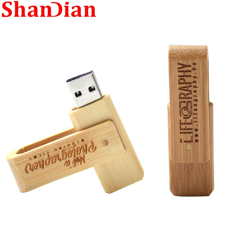 Free logo 128GB Rotatable USB Flash Drive Gift Key Ring 64GB Pen drives Bamboo Creative Gift Memory Stick 32GB U Disk 16GB 8GB