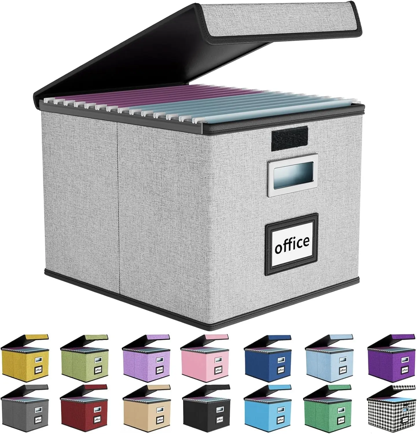 Upgraded Portable File Organizer Box with Lid, Collapsible Linen Hanging Filing Storage Boxes with Plastic Slides