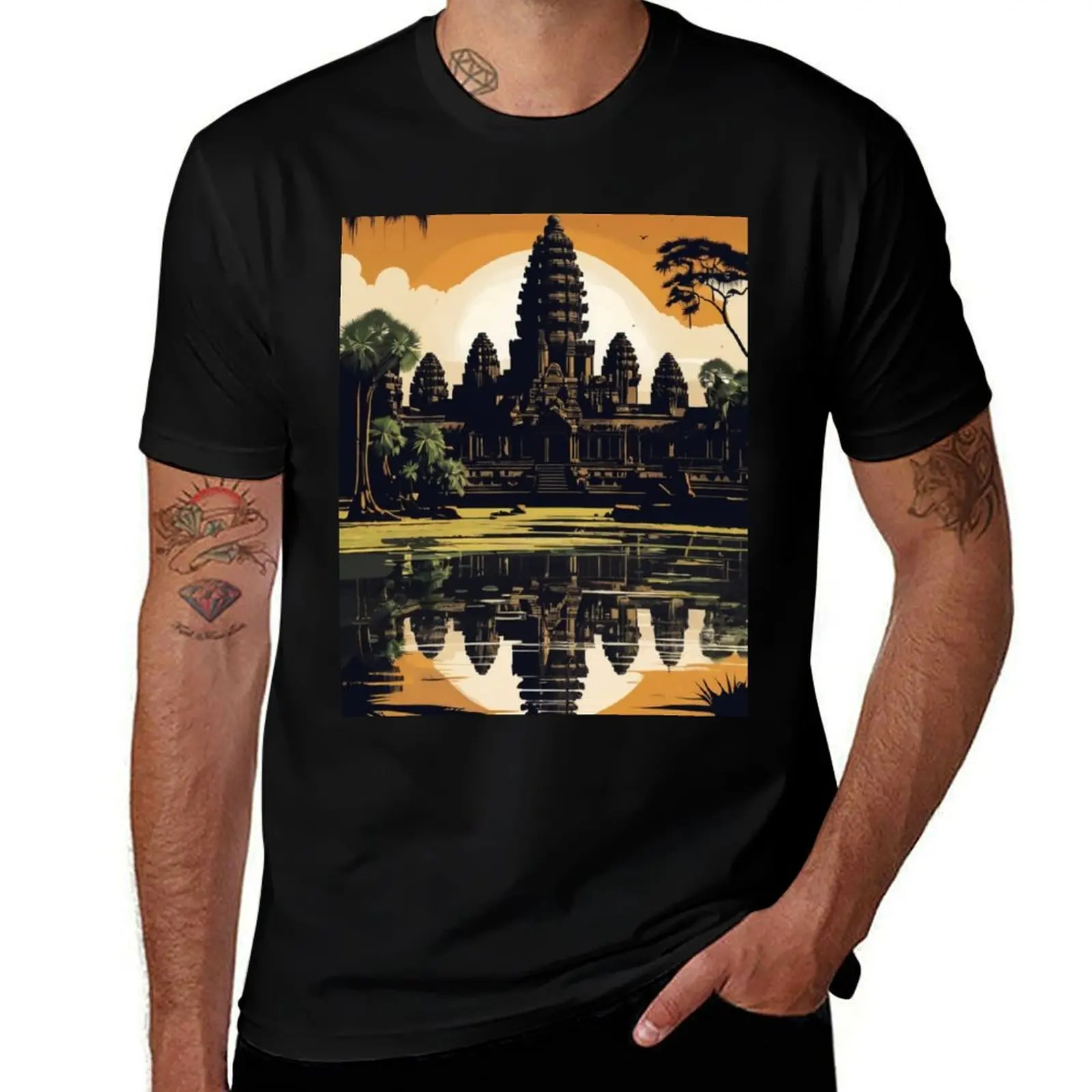 

001 Vintage Angkor Wat Poster Design T-Shirt baggy shirts gifts for boyfriend man t shirt plus size men clothing